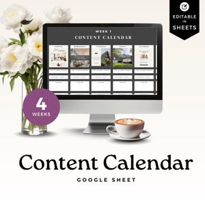 Content Calendar for Social Media, Simple Planner Template, Monthly Content Creation, Google Sheets Tool - RE001