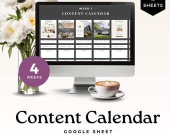 Content Calendar for Social Media, Simple Planner Template, Monthly Content Creation, Google Sheets Tool - RE001