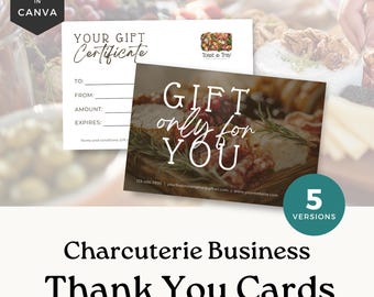 Charcuterie Business Gift Certificates, 5x7 Postcard gift cards for Mobile Charcuterie Business, Catering Canva template, Printable - CB001
