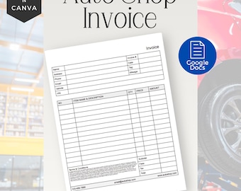 Auto Repair Order Work Form Template, Editable Mechanic Invoice, Printable Vehicle Service Order, PDF Download