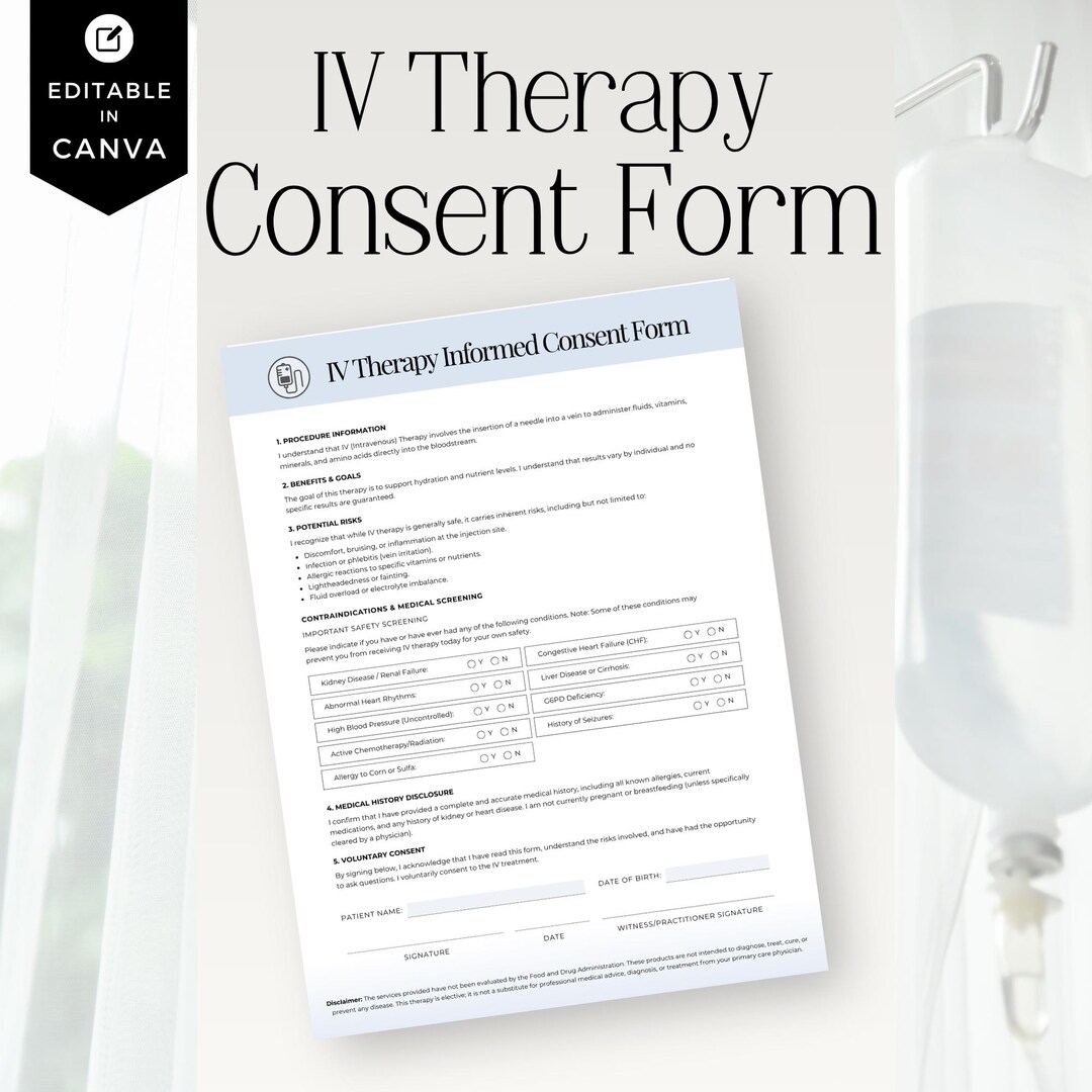 IV Therapy Consent Form, Editable Medical Forms, IV Hydration Client ...