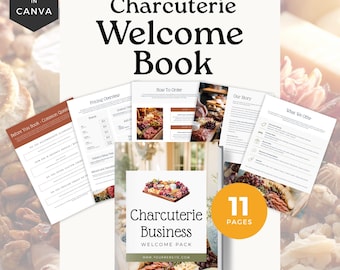 Charcuterie Business Willkommensbuch, anpassbare Willkommen-Ebook-Vorlage, bearbeitbare Bestellformulare, Weidenbrett, mobiler Charcuterie-Warenkorb - CB001