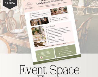 Modèle de Flyer d'espace événementiel, marketing de lieu modifiable, location de salle de fête, annonce imprimable d'espace de coworking
