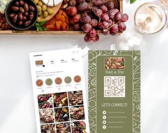 Charcuterie Board Visitenkarten, Vorlage für Käsebrett, grasendes Menü, anpassbares vertikales Design für mobile Charcuterie - CB001