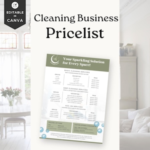 Commercial Cleaning Price List, Template for Cleaning Service, Professional Cleaner Price Sheet, Residential Cleaning Pricelist - CL001