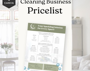 Commercial Cleaning Price List, Template for Cleaning Service, Professional Cleaner Price Sheet, Residential Cleaning Pricelist - CL001