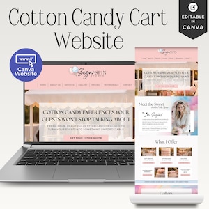 Cotton Candy Cart Website Template, Editable Canva Design for Snack Cart, Catering Business Website - CC001