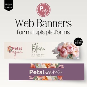 Floral Web Banner Template, Canva Business Banner, Feminine Brand Header Design - Petal & Grace