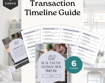 Real Estate Transaction Timeline, Closing Checklist, Realtor Marketing, Transaction Tracker,  Printable Guide - RE001