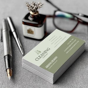 Premade Cleaning Business Card Template, DIY Housekeeping Card Design, Professional Cleaning Services Card - CL001