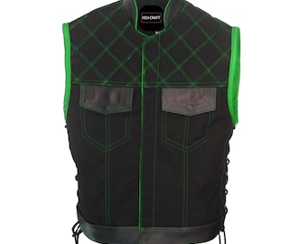 Gilet da motociclista in denim nero da uomo con punto diamante Biker Club Vest