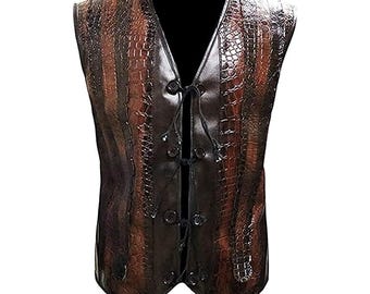 Gilet in pelle di coccodrillo Dundee - Stile vintage Western Outback / Gilet da cowboy in finta pelle di coccodrillo da uomo / Gilet da festival boho