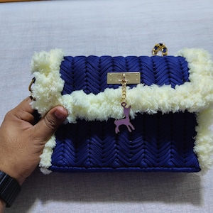 Handgemachte Tasche - Handgemachte Tasche Blau - Handgemachte gewebte Umhängetasche - T-Shirt Garn Umweltfreundliche Tasche - Kleines Geschenk für Sie - Handgemachte Taschen