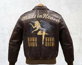 WWII Bomber Jacket Made in Heaven | Vintage Leather Flight Jacket | A2 Aviator Military Jacket | Premium Chris Redfield Resident Evil Jacket