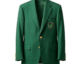 Masters Green Jacket Men – Golf Blazer Augusta Style – Classic Green Blazer Coat – Golf Tournament  Vintage Golf Outfit Men with Gold Button