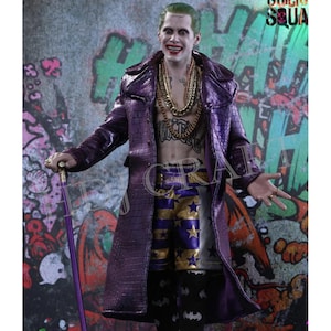Joker Purple Leather Trench Coat – Men’s Long Cosplay Coat for Halloween