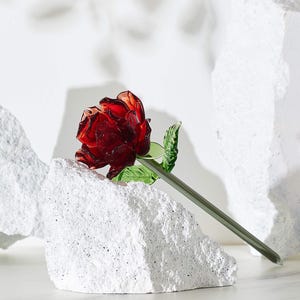 Handmade Glass Roses,Sparkling Red Rose Flower Gift for Women,Wedding Anniversary Favors,Summer Home Decor,Unique Eco-Friendly Gift for Wife
