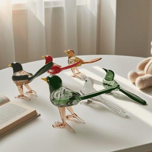 Hand Blown Glass Hummingbird Figurine: Murano Style Miniature Bird