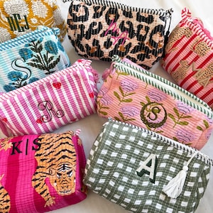 Handmade Block Printed Quilted Makeup Bag | Cotton Pouch for Teacher | Custom Floral Makeup Pouch | Gift for Teacher Appreciation