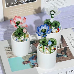 Handmade Glass Succulents, Fused Flower Glass Succulents,  Potted Plants Cactus Lover, House Plant Gift for Friends Housewarming