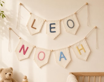 Striscione con nome / Striscione decorativo per cameretta in stile boho / Cartello personalizzato con il nome del neonato / Decorazione personalizzata per la cameretta del bambino / Striscione con nome in tessuto
