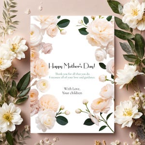 Tarjeta personalizable para el Día de la Madre, Tarjeta floral, Diseño imprimible elegante, Tarjeta para esposa, Invitación de boda, Guardar la fecha