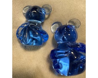 Vintage-Paar blauer Teddybären aus Kunstglas, Gedenkfiguren