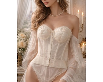 Reggiseno bustier vintage Hollywood Vassarette taglia 36A avorio a linea lunga, prodotto negli Stati Uniti.