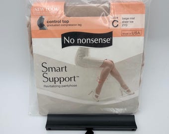 No Nonsense Smart Support Pantyhose Size C Beige Mist Compression USA Vintage