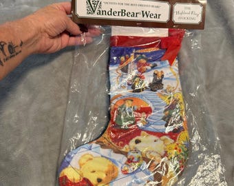 Calcetín navideño vintage Highland Fling de VanderBear Wear de 1993, nuevo en su empaque original.