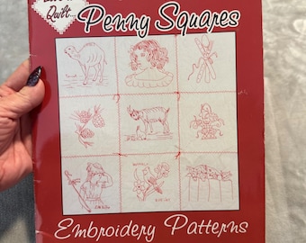 Libro di modelli di ricamo storici Penny Squares 1996 Redwork Quilting