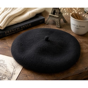 Vintage Black Wool Felt Beret / Millinery Hat Form 10.5" Made USA
