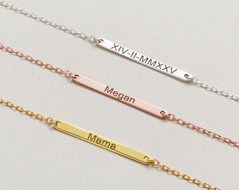 Engraved Name Bar Bracelet: Sterling Silver, Gold, Rose Gold