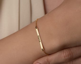 Engraved Name Bar Bracelet: Sterling Silver, Gold, Rose Gold