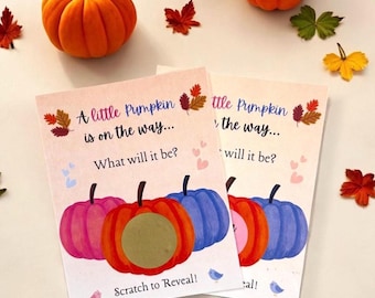 Gender Reveal Fall themed Scratch off cards. Little pumpkin on the way. Baby reveal Announcement cards. Autumn Gender Reveal decorations.