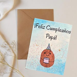 Geburtstagskarte| Feliz Cumpleaños | Mexikanische Papa Karte | Hand illustrierte lustige Karte | Papa| Kartoffel| Niedlich | Spanisch | Papa | Geburtstagskarte| Vater