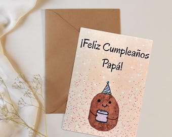 Feliz Cumpleaños or Birthday Card. Mexican dad card. Hand illustrated funny papa card. Cute papa Hispanic birthday card.