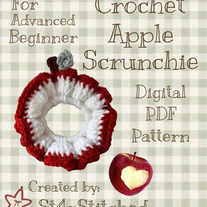 Crochet PATTERN - Apple Scrunchie, Crochet Hair Accessory, Crochet Hair Tie, Crochet Scrunchie Pattern, Crochet PDF Pattern