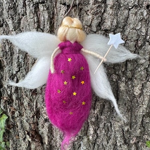 Magical Felt Fairy Ornament – Handmade Wool Angel with Star Wand – Nursery or Holiday Hanging Decor