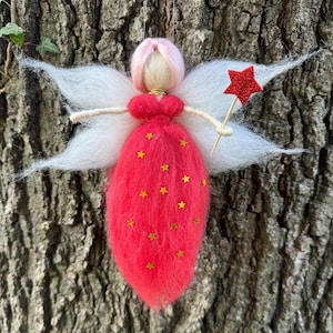 Magical Felt Fairy Ornament – Handmade Wool Angel with Star Wand – Nursery or Holiday Hanging Decor