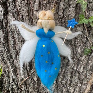 Magical Felt Fairy Ornament – Handmade Wool Angel with Star Wand – Nursery or Holiday Hanging Decor