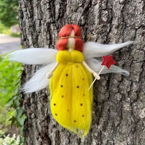 Magical Felt Fairy Ornament – Handmade Wool Angel with Star Wand – Nursery or Holiday Hanging Decor