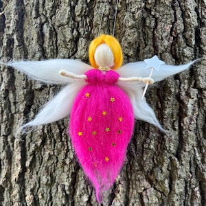 Magical Felt Fairy Ornament – Handmade Wool Angel with Star Wand – Nursery or Holiday Hanging Decor