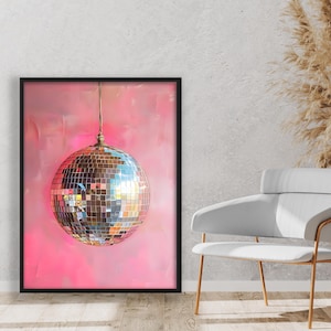 Wydruk artystyczny Disco Balls | Sztuka ścienna na płótnie | Plakat Disco Ball | Vintage | Preppy | Trendy | Dekoracja biura | Modna Disco Ball | Gotowy do powieszenia