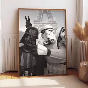 Stormtroopers Taking Selfies Canvas Wall Art | Star Wars Print | Funny Bathroom Print | Star Wars Bathroom Wall Decor | Funny Movie Poster