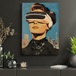 Retro Woman Astronaut Canvas Wall Art | Trippy Wall Art | UFO Wall Art | Astronaut Wall Decor | Ufo Poster | Canvas Poster | Ready To Hang