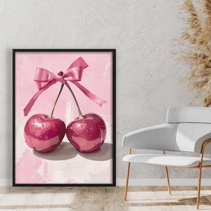 Red Cherry Disco Balls Wall Art | Surreal Art Print | Wall Art Poster | Disco Ball Red Cherries | Preppy Art | Trendy Canvas | MA69
