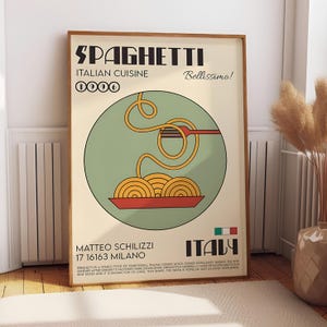 Spaghetti Wall Decor | Italian Food Travel Wall Decor | Digital Download | Food Art Print | Retro Poster | Kitchen Art Print | Kitchen Art