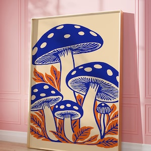 Whimsical Mushroom Canvas Wall Art | Fantasy Home Décor | Mushroom Forest Canvas Wall Art | Mushrooms Botanical Art | Ready To Hang Framed