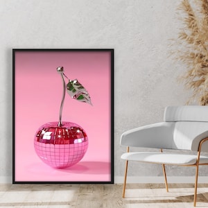 Cherry Disco Balls Art Print | Wall Art Canvas Poster | Disco Ball Red Cherries | Vintage | Preppy | Trendy | Office Decor | Ready to Hang